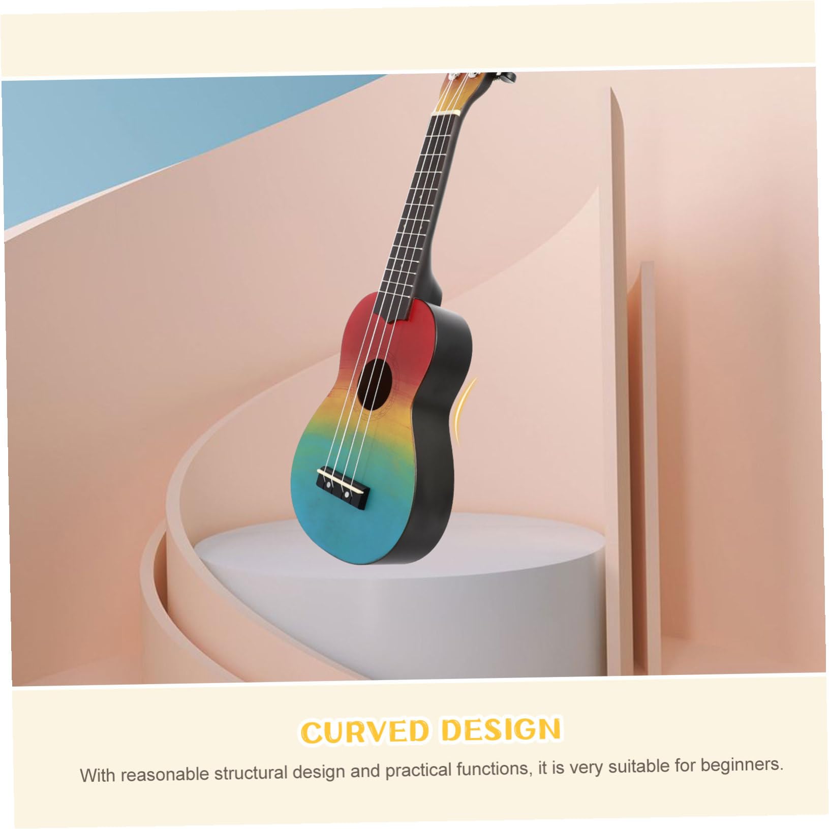 VICASKY 21-Zoll Ukulele Lernset für Kinder mit Rucksack Handgemaltem Regenbogen Design und Tasche Synthetic Material 1 Satz