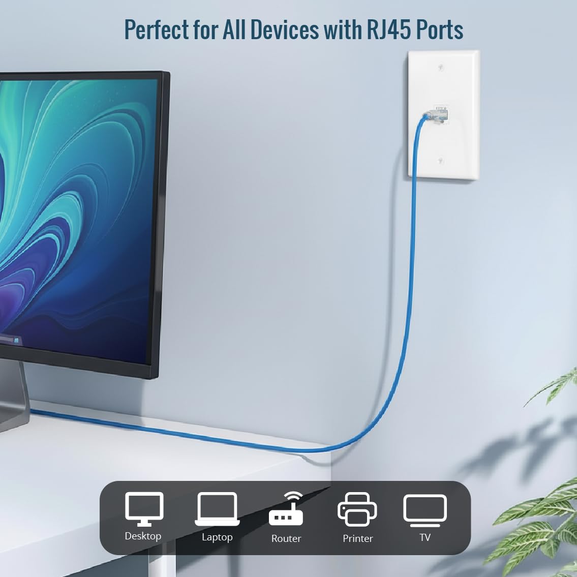 Tecmojo Cable de conexión Ethernet Cat6 de 2 pies, 26 AWG, conductores de cobre 100% puro, cable de red Cat6, RJ45 sin enganches para router, módem, Xbox, laptop, servidores, paquete de 12, azul