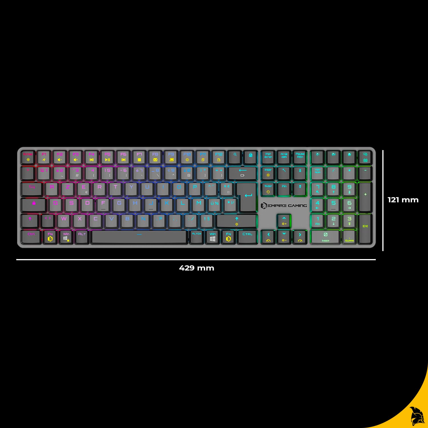 EMPIRE GAMING RF243 – Clavier Gaming Mécanique sans Fil Slim Low Profile en Aluminium,Rechargeable FR (AZERTY), Triple Mode (2,4GHz/BT/USB-C), 111 Touches MX Red, RGB, NKRO, Compatible PC/Mac/P5/P4/XB