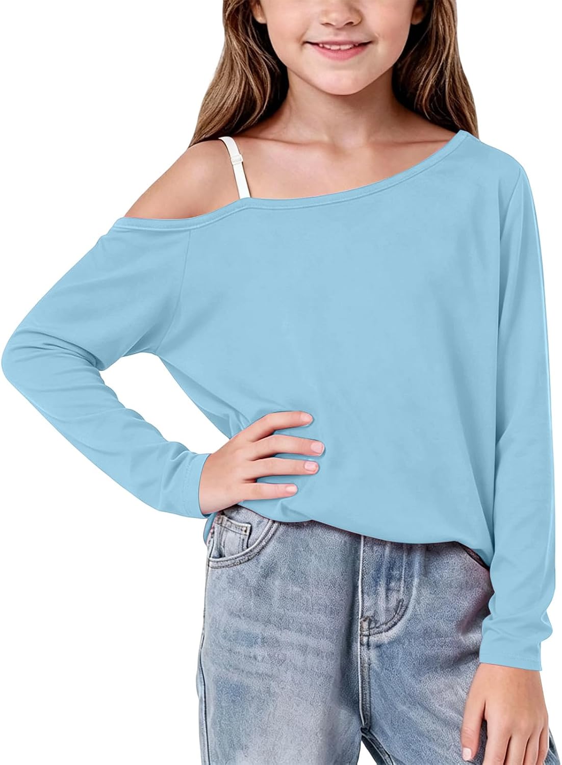 Girl's Y2k Off The Shoulder Tops Loose Fall T Shirt Trendy