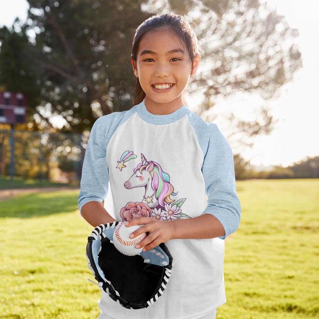 Floral Unicorn Kids' Baseball T-Shirt - Unicorn Present Ideas - Unique Present Ideas