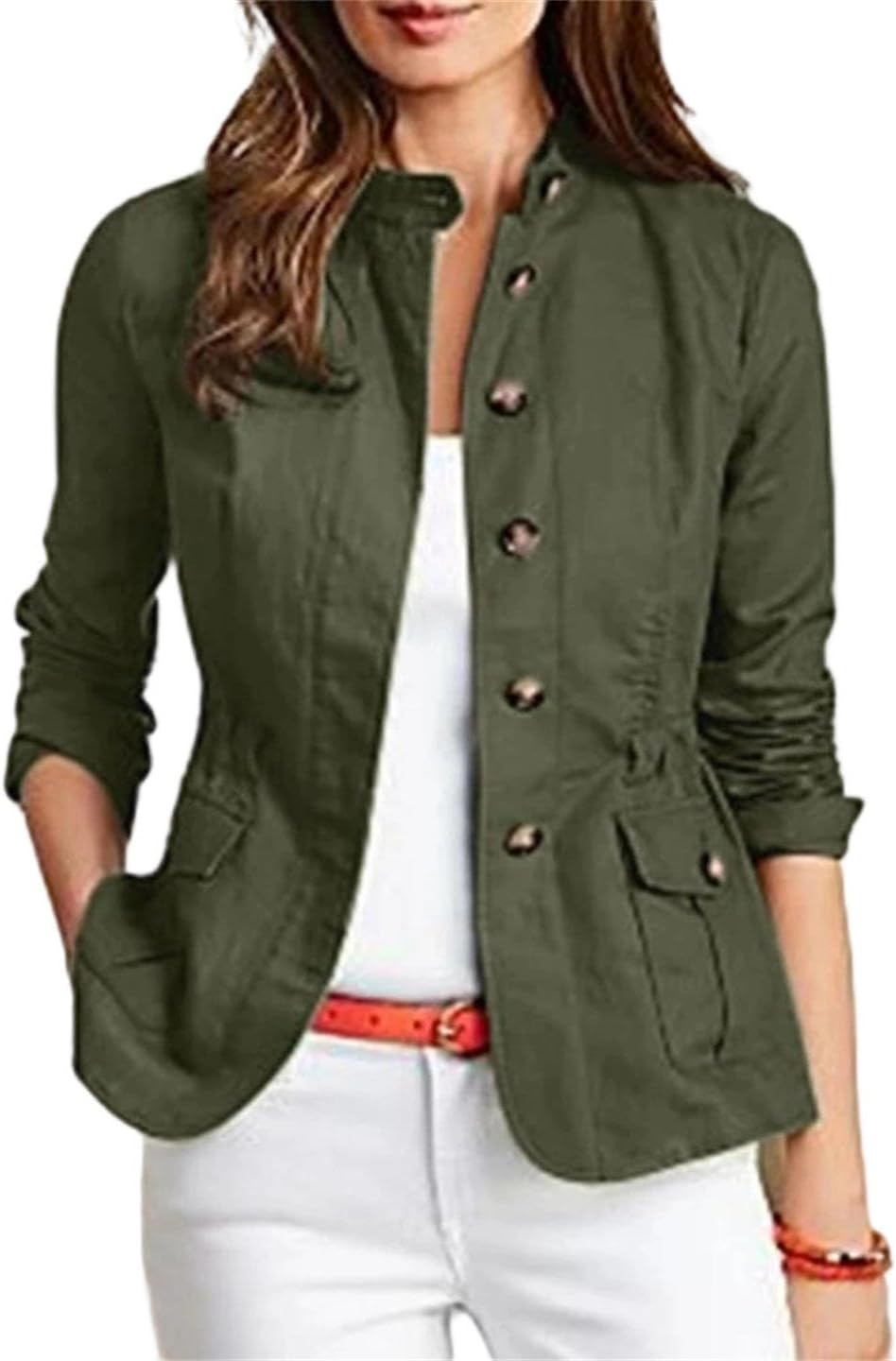 Women's Autumn Solid Slim Fit Vintage Work Jacket