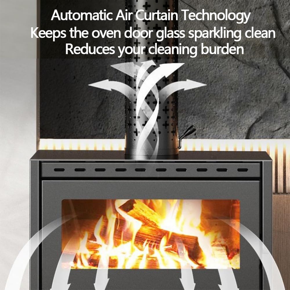 Real Flame Black Wood Burning Stove,Heats 350 Sq Ft,75% EFFICIENT,Plate Steel & Cast Iron, Large Glass Window