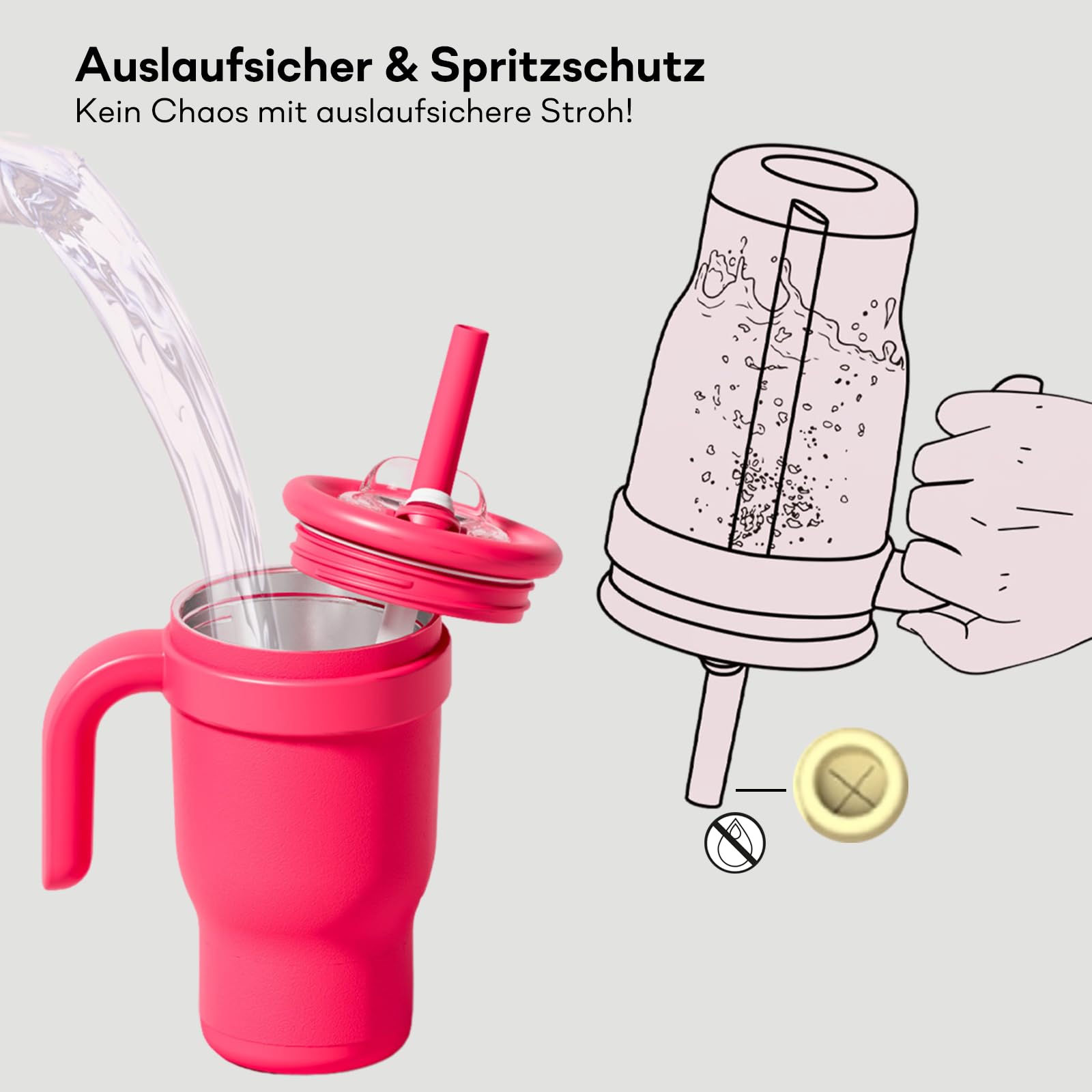 Pauzema Thermobeker met rietje voor kinderen, 420 ml, met 3-in-1 deksel en rietje voor kinderen, lekvrij, beige Pauzema Thermobeker met rietje voor kinderen, 420 ml, met 3-in-1 deksel en rietje voor kinderen, lekvrij, beige