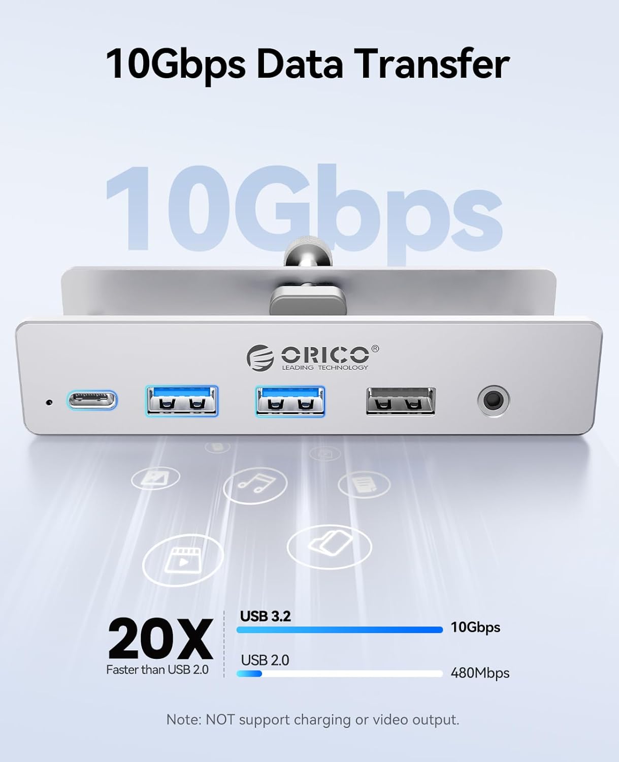 ORICO Clip Docking Station, 8-in-1 Clamp USB C Hub with 4K@60Hz HDMI, 100W PD, Gigabit Ethernet, 4xUSB Port, AUX, 10Gbps Clamp Docking Station for Laptop, MacBook, PC (Adapter Not Included)