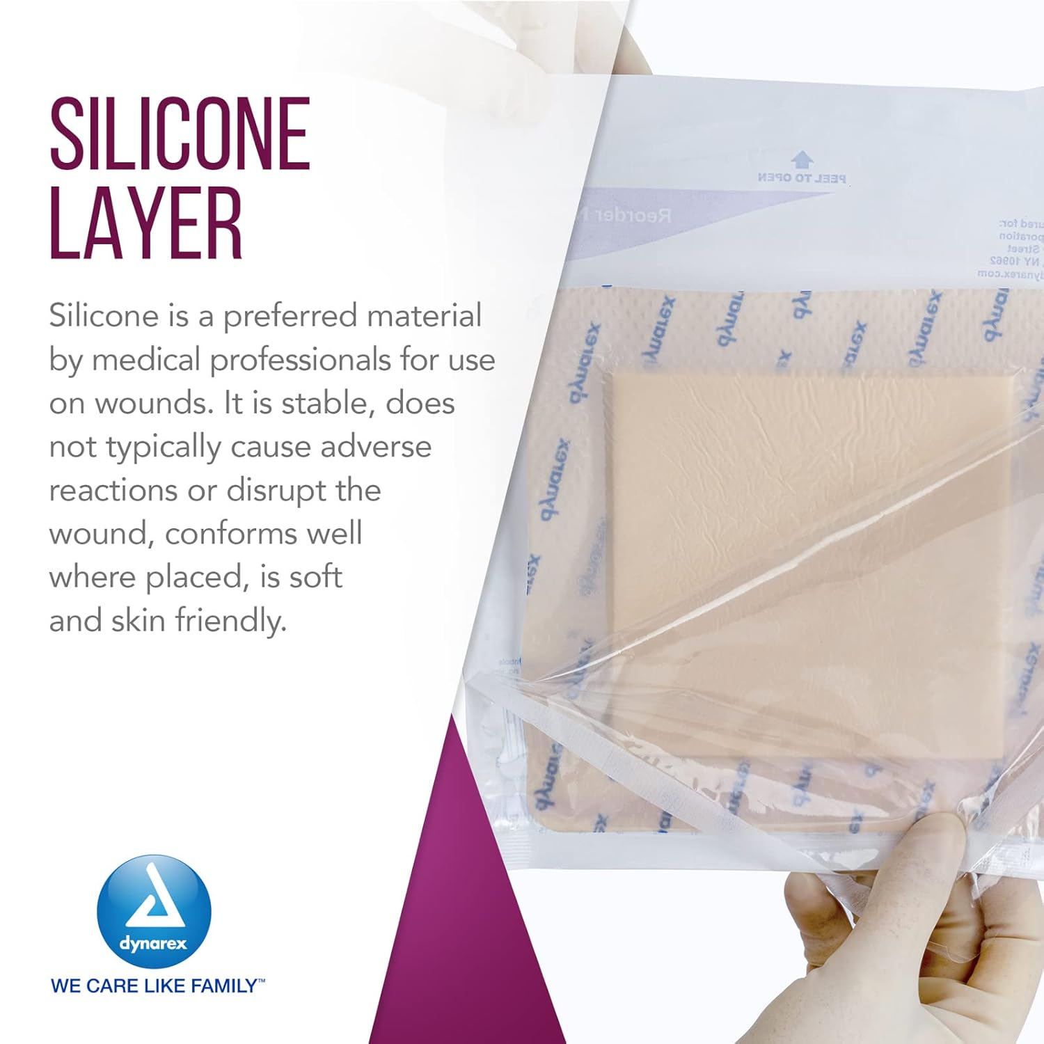 Dynarex Siligentle Sterile Silver Silicone Bordered Foam Dressing for Wound Care, 10 Count