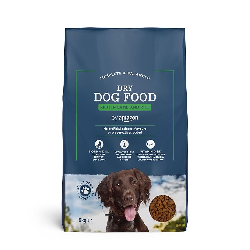 by Amazon - Alimento secco completo per cani adulti ricco di agnello e riso, 1 confezione da 5 kg