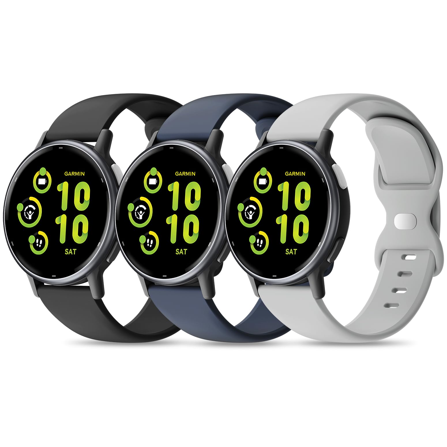 3 Pack Silicone Straps Compatible with Garmin Vivoactive 5 Watch Strap/Vivoactive 6/3/3 Music, 20mm Soft Sport band Replacement for Venu Sq 2/Venu/Venu Sq & Forerunner 55/165/245/645