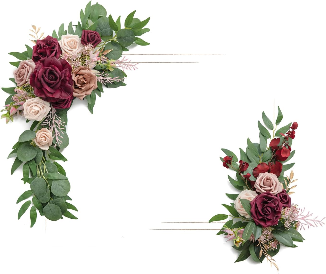 Ling's Moment Elegant Wedding Sign Flower Swag (Pack of 2) for Marsala Theme Wedding Party Reception Entrance Welcome Sign Artificial Floral Decor