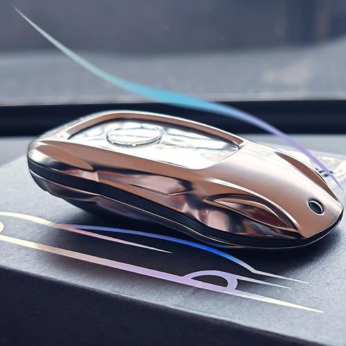 Miniatura 5 de Funda protectora de metal para llavero, color gris oscuro con escudo compatible con Mercedes-Benz Clase A Clase C E300L C63 E63 A200 CLA CLS GLA GLB