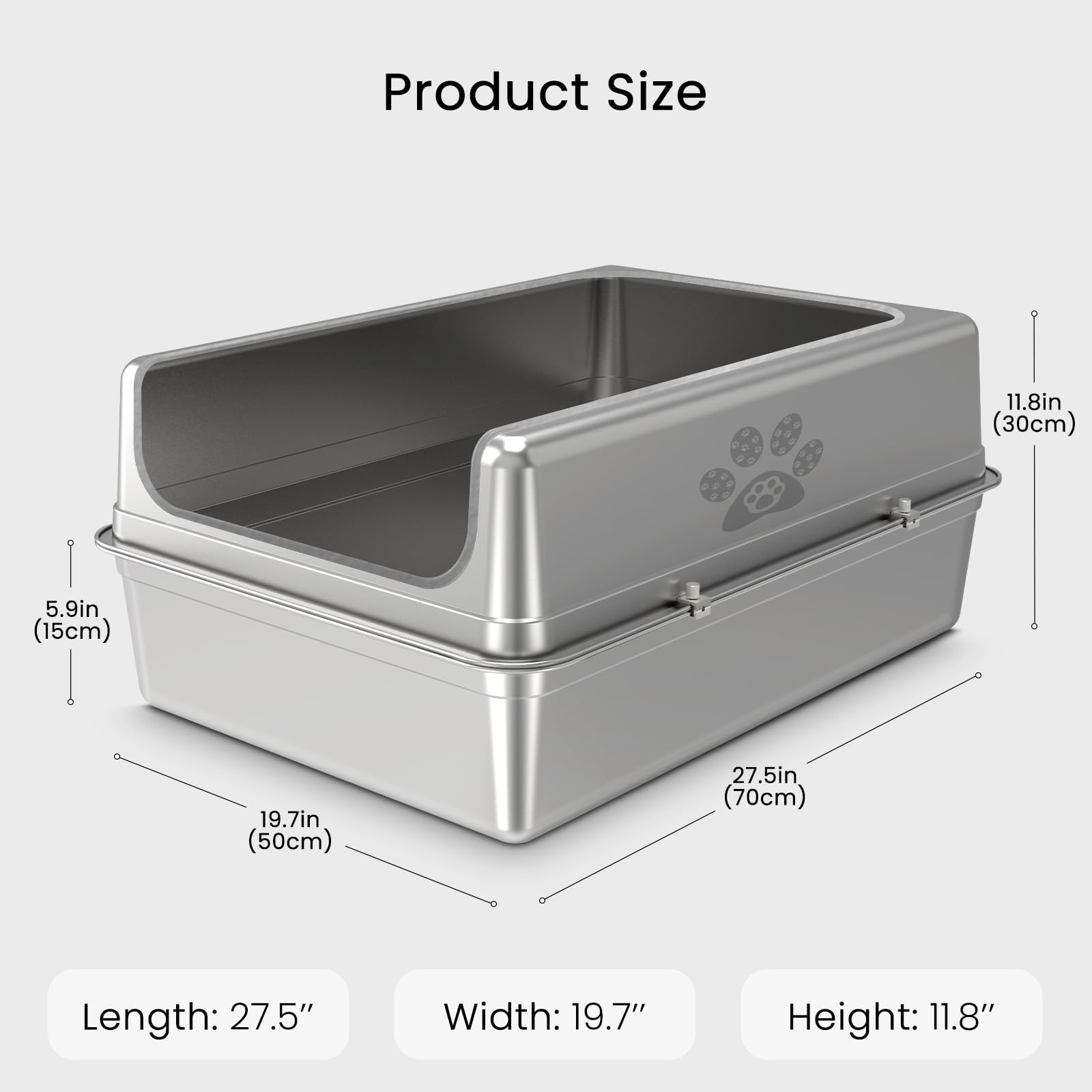 Enclosed Stainless Steel Cat Litter Box with Lid, Oversize Metal Litter Box for Multi Cats, Extra XXL Cat Toilet with High Side, Non-Stick, Anti-Leakage, Odorless, with Litter Mat & Litter Scoop - image 3