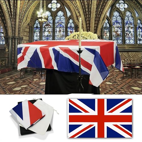 Strength & Honour Drapeau géant Union Jack UK funérailles funérailles cercueil 2,4 x 1,5 m avec sac à cordon 100 % pur coton bio et boîte d'emballage de...