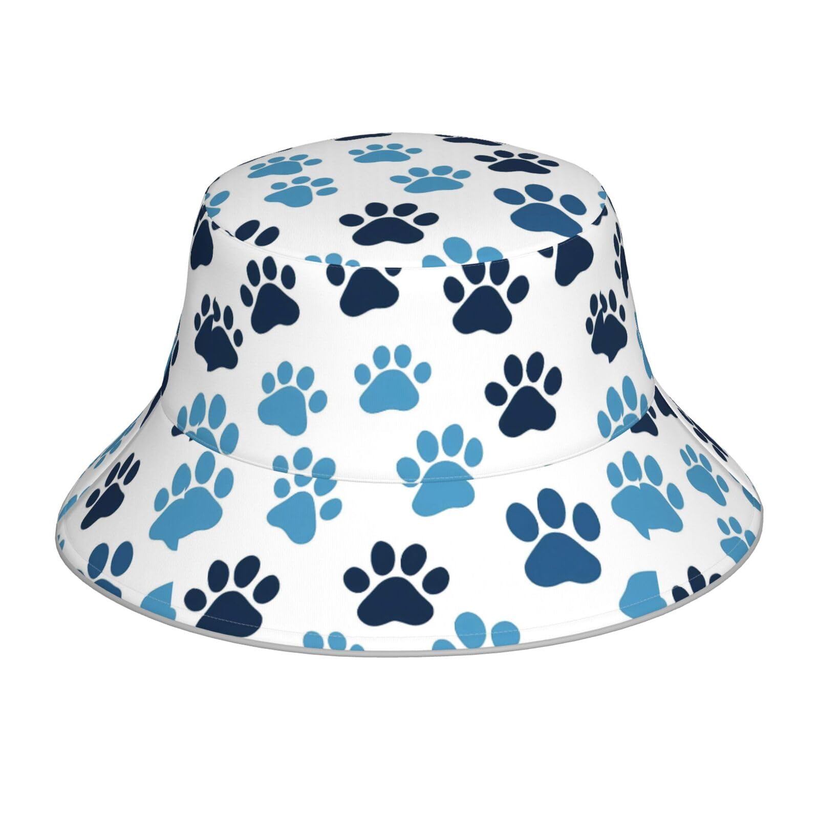WHJSSF Blue Paw Prints Reflective Bucket Hat - Reversible Sun Protection, Lightweight, Breathable, Foldable for Men and Women