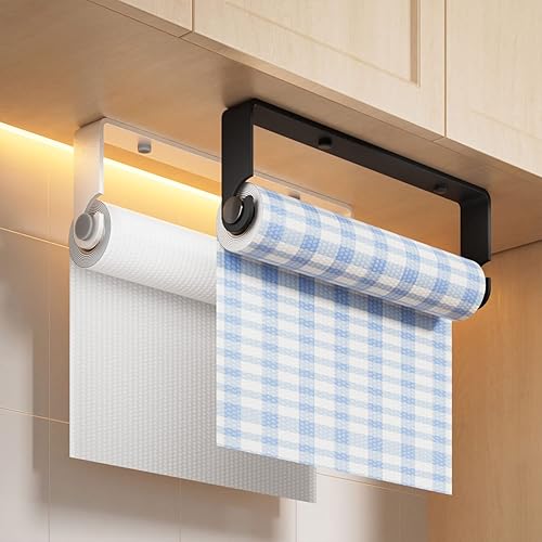Miniatura 2 de Lazysheep Soporte para toallas de papel debajo del gabinete para cocina, autoadhesivo o de montaje con tornillo, soporte para toallas de papel, sin