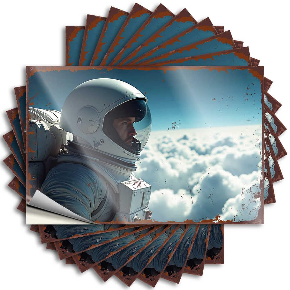 Bar Decor for Home Cover Decals - Astronaut Above The Clouds: A Serene Journey Through The Sky Encouraging Durable Sticker Easy Apply for Autumn Decor(12X18CM)