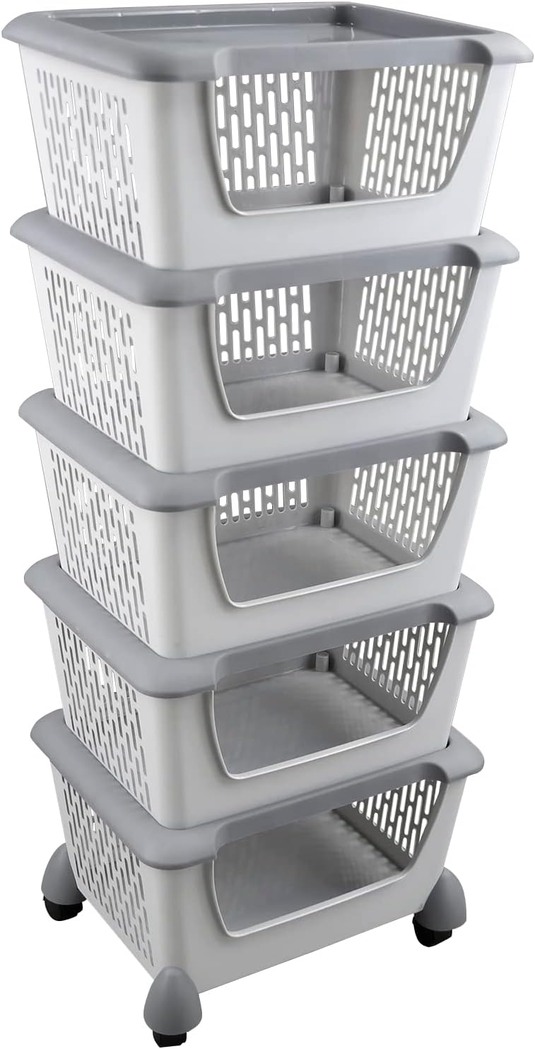 Morcte 5Tier Plastic Stackable Storage Basket with Lids, Stacking