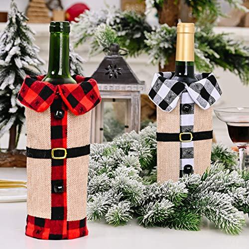 Outgeek – Saco de garrafa de vinho xadrez decorativo de Natal 2 peças