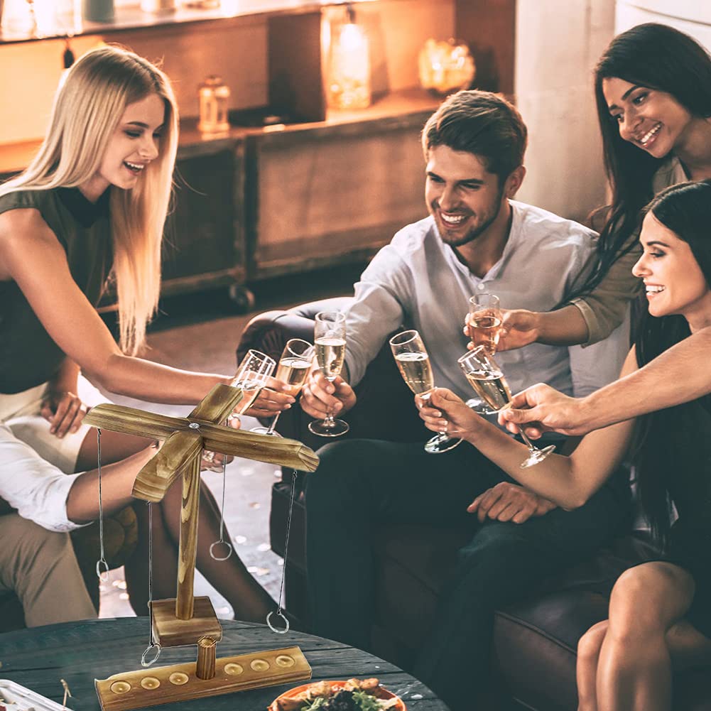 Ring Toss Games for Kids Adults, (4 Hooks 4 Rings) Handmade Wooden Ring Tossing Throwing Games,Fast-paced for Bars Home School Outdoor