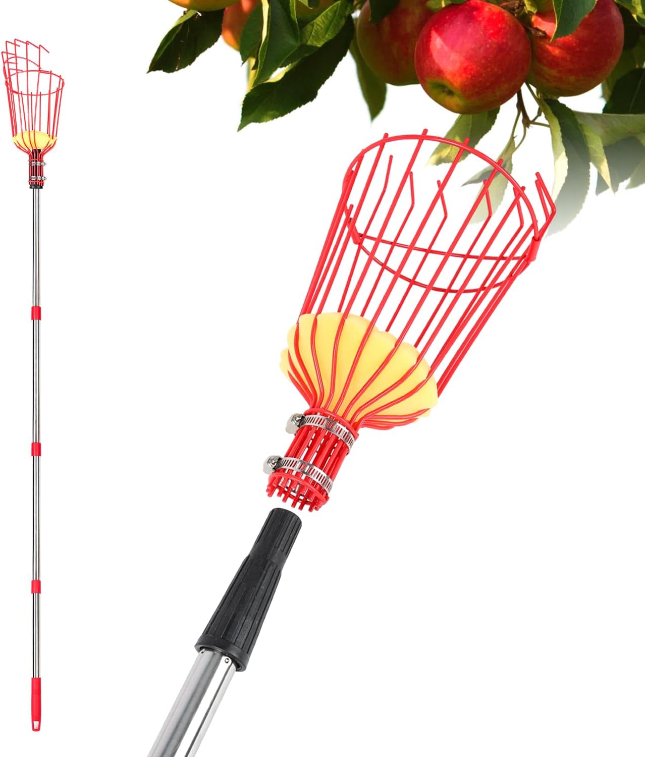 Fruit Picker Pole with Basket Segmented Fruit Picker Pole Tool for Apple Avocado Cherry Lemon Mango Orange Peach Picking(40-160") 5.5FT