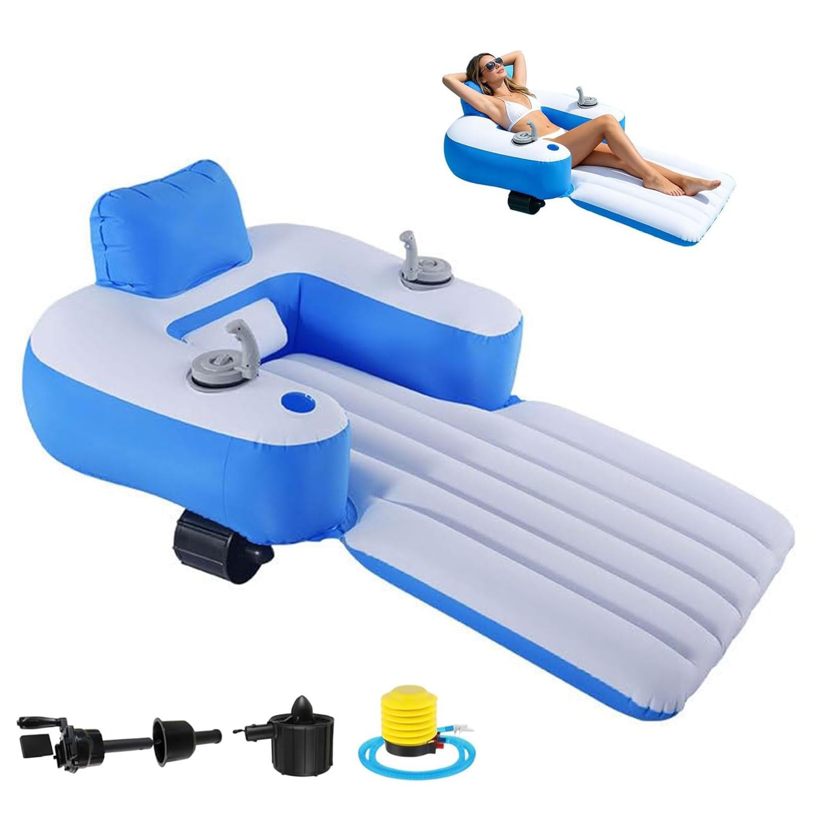 FHRKA Rechargeable Inflatable Motorized Pool Float Lounger | Rotating Thruster,Water Spray Design,Dual Motors,Inflatable Tanning Pool (Lithium batteries)