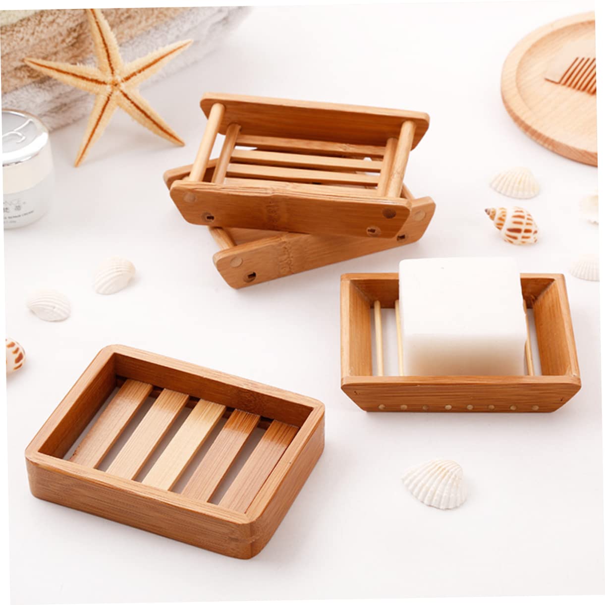 3 Series Jabonera De Madera Jabonera para Baño Bandeja Escurridora De Jabón De Madera De Bambú 2 Piezas x 3