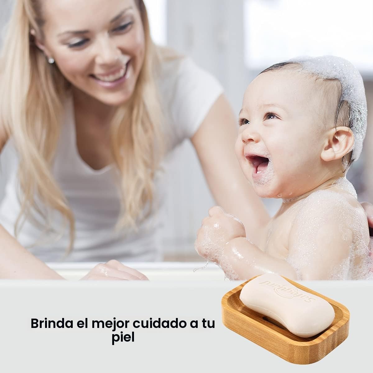 GUANJUNE Paquete de 2 Jaboneras de Bambú de Madera Natural para Baño, Cocina, Esponjas, Accesorios, Almacenamiento