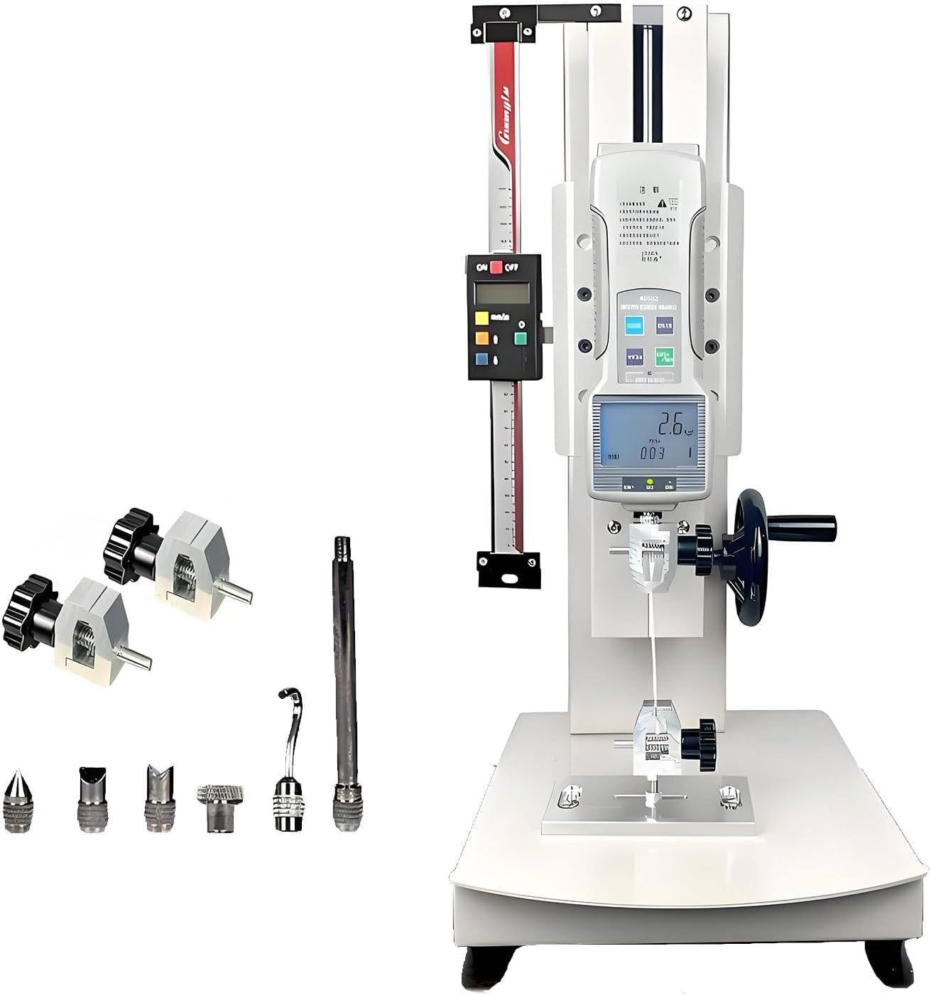 10-2000n Digital Pull Force Tester, Hand Crank Vertical Tensile Test Bench,With Automatic Backlight Function,Stroke 270mm, With USB-232 Interface,For Compression and Tension Testing withRuler-1000N