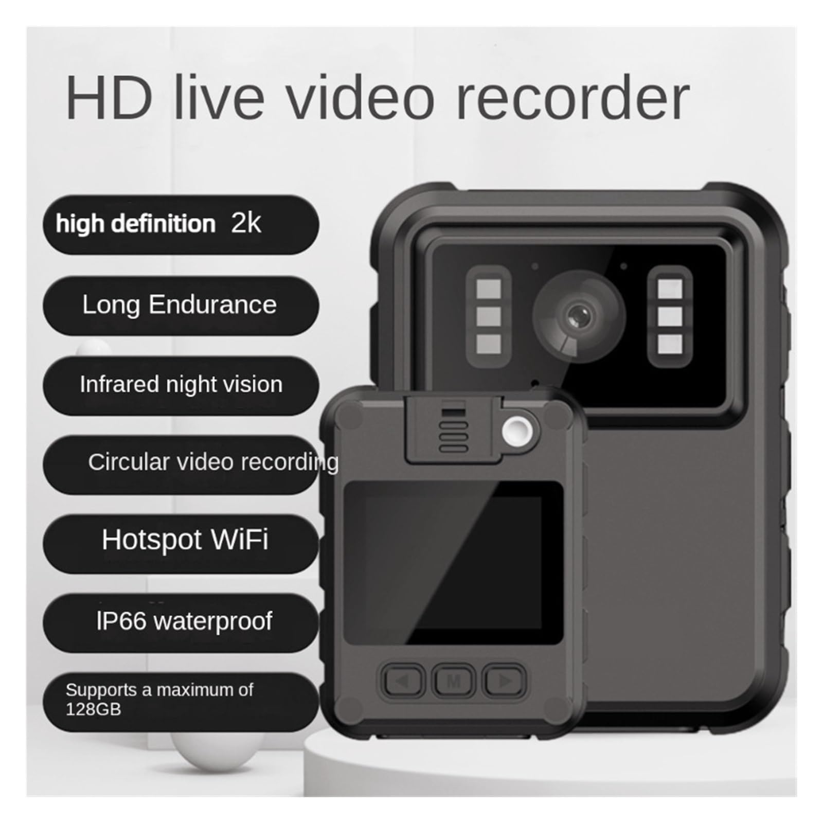 Macchina fotografica d'azione Mini Telecamera Wifi Full HD 1080P 2 Pollici IPS Touch Screen IP67 Videoregistratore Impermeabile For Visione Notturna Guardia Di Sicurezza Polizia Body Cam(Cam add 32gb