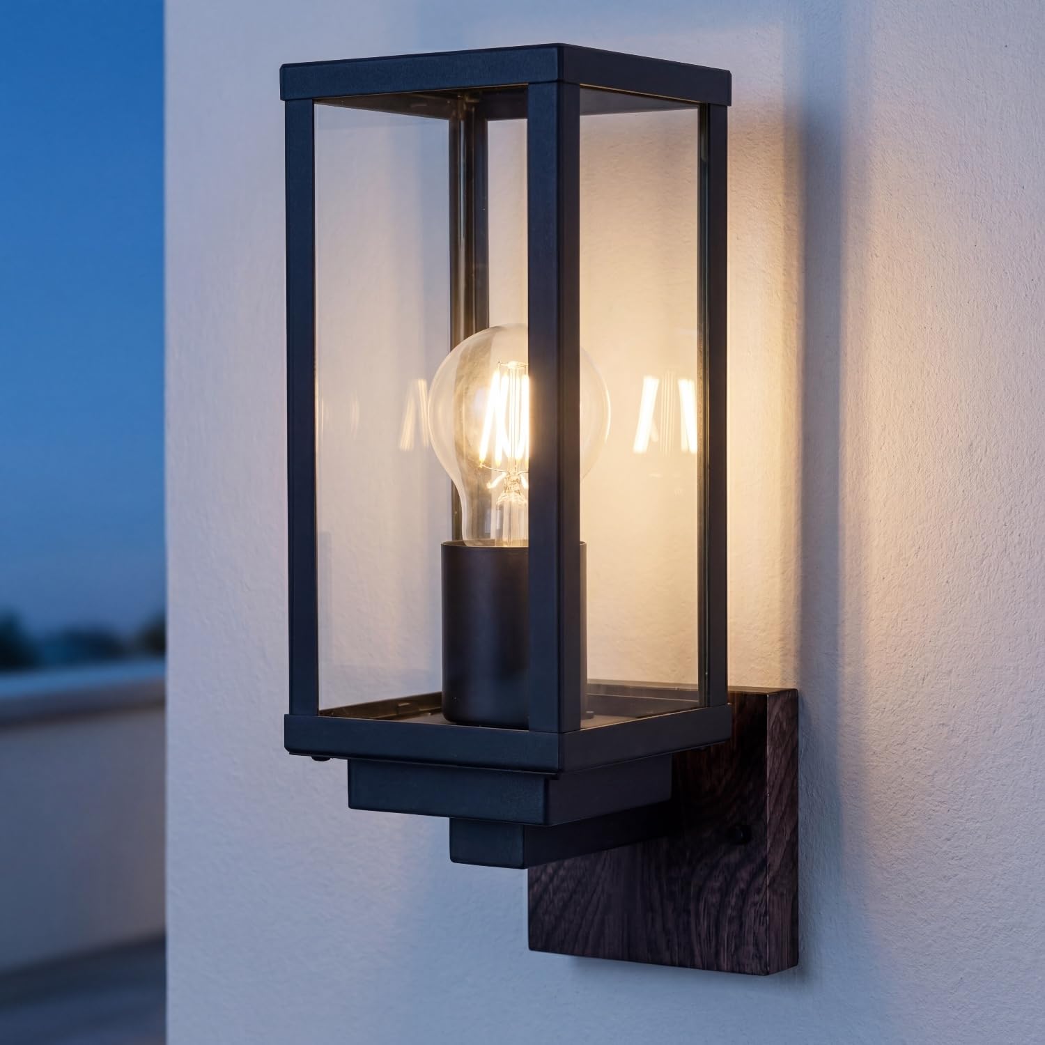 Kinkiet zewnętrzny aluminium drewno czarny naturalny IP44 balkon dom taras gł. 17 cm E27 jasne światło outdoor vintage kinkiet zewnętrzny ogród BAGNY