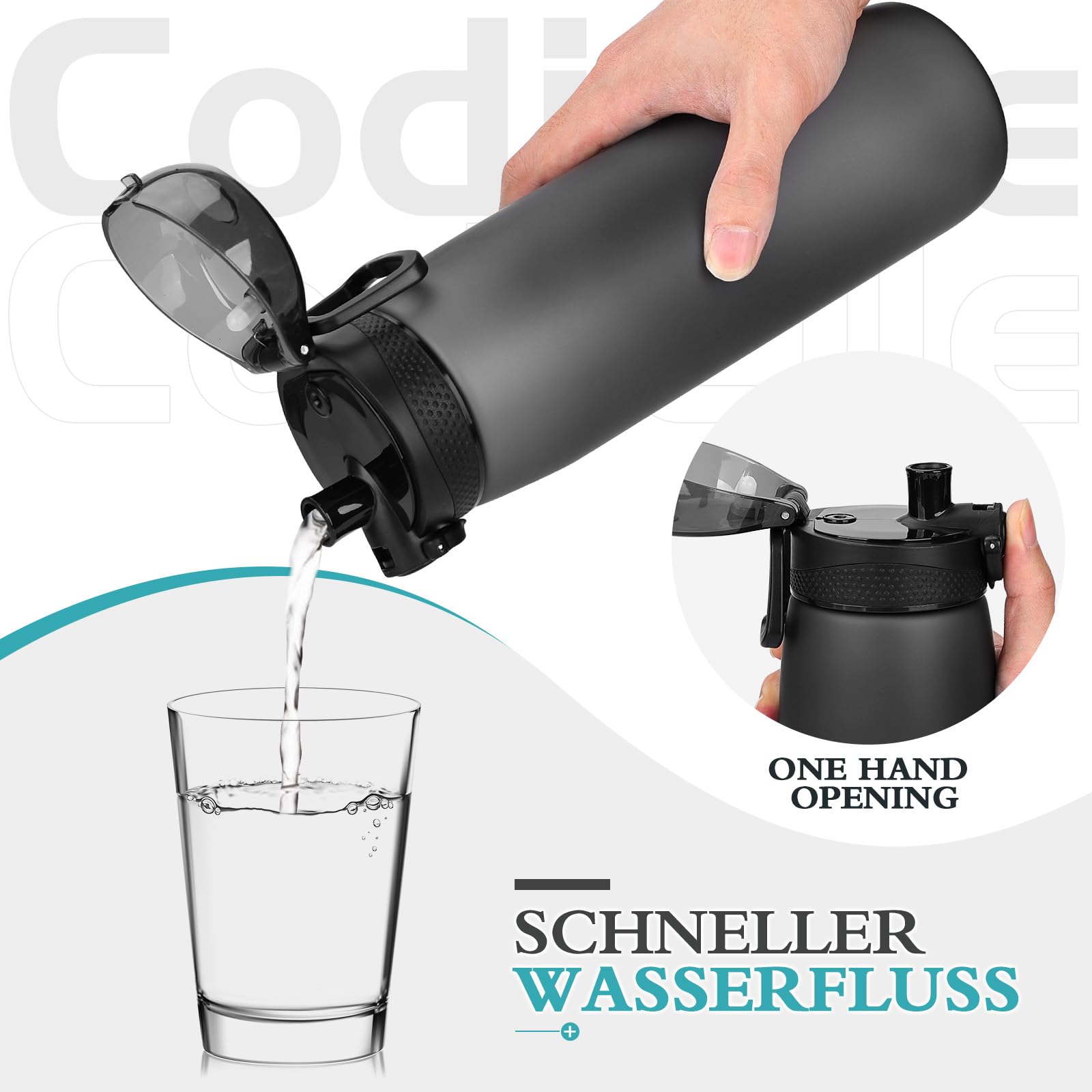 Gourde CodiCile 1L Tritan – Avec Filtre, Marqueurs Horaires, Anti-fuite, Pour Sport, école Ou Extérieur – Cyan