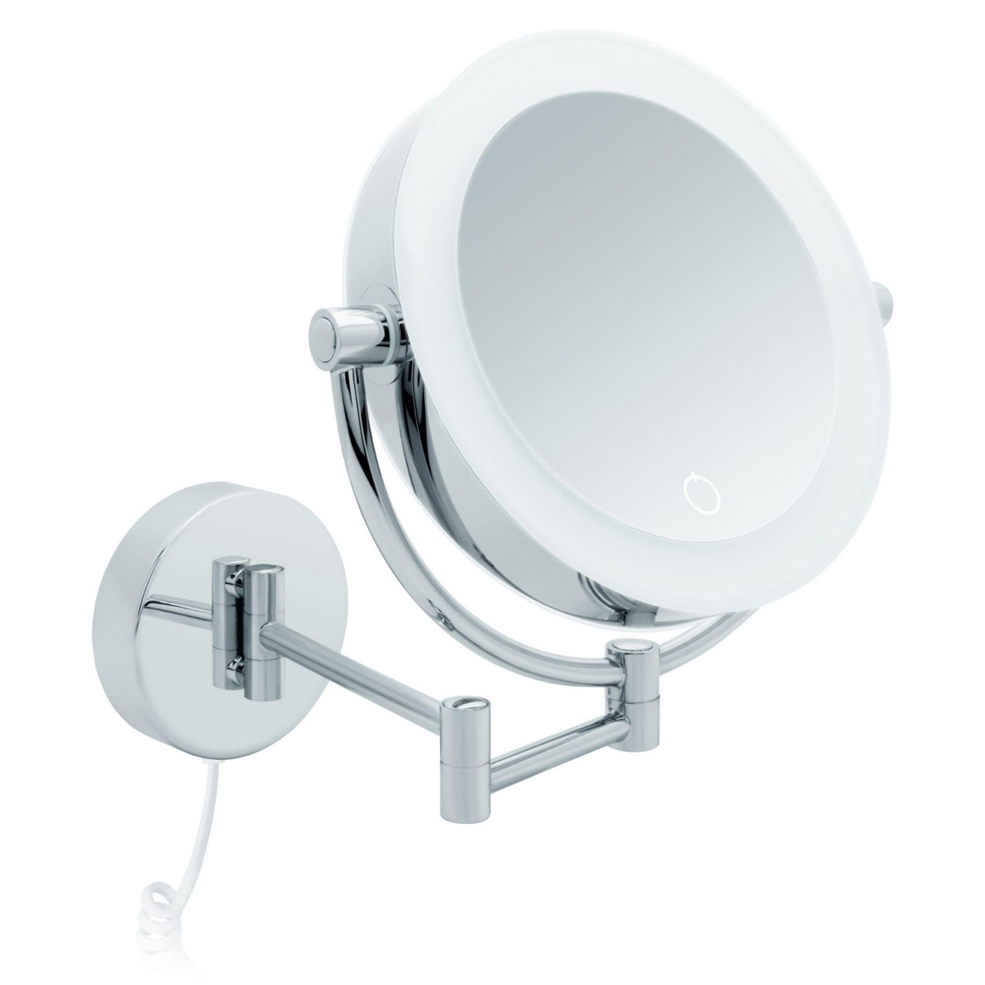 Tokio Espejo de Maquillaje de Aumento XXL de Pared a LED – Aumento 5x/10x con Atenuador, Auto-Off y Enchufe 230V – Brazo Extensible de Metal Cromado [Clase energética E]