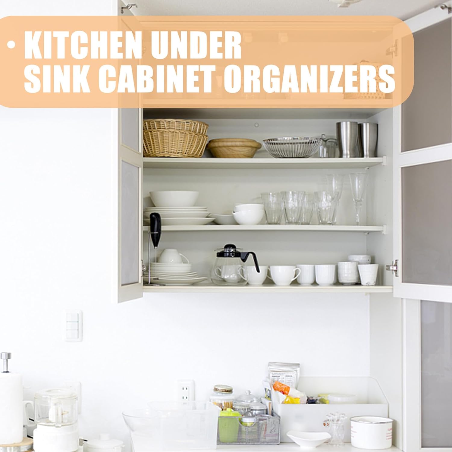 TOYANDONA Sink Kitchen Storage Shelf Double-layer Telescopic Rack White with 8 Dividers Countertop Spice Jar Organizer Multi-function Cabinet Shelf for Kitchen Pantry