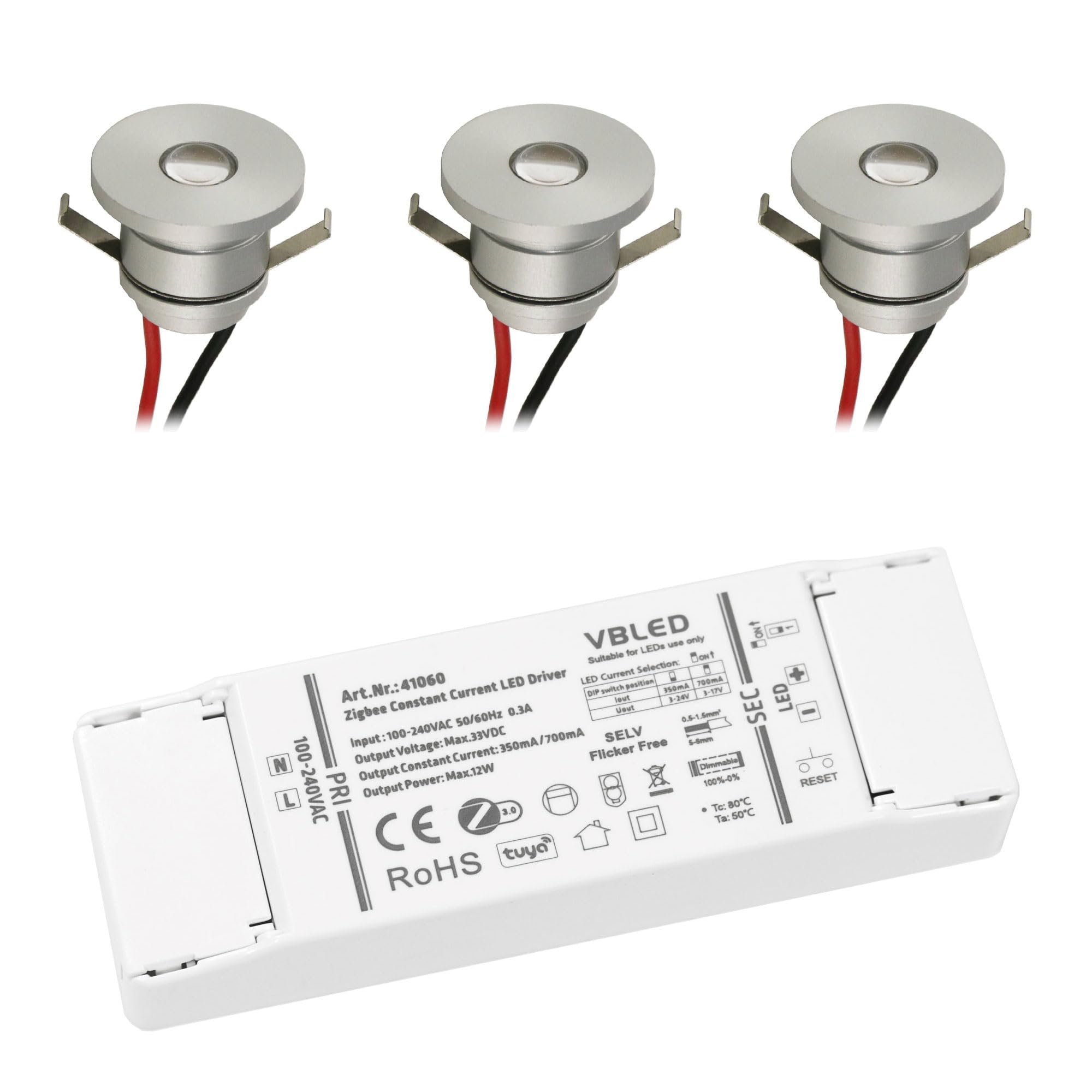 VBLED 3er-Set Smart Home LED Aluminium Mini Einbaustrahler deckenleuchte 1W Spot mit Zigbee LED Trafo