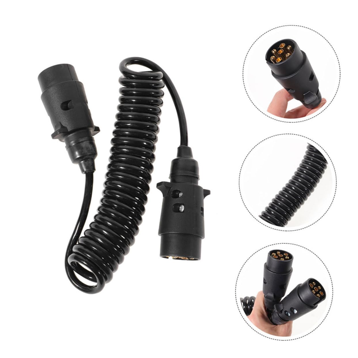 Cable de Alimentación Eléctrica Enrollado para Remolque, Negro