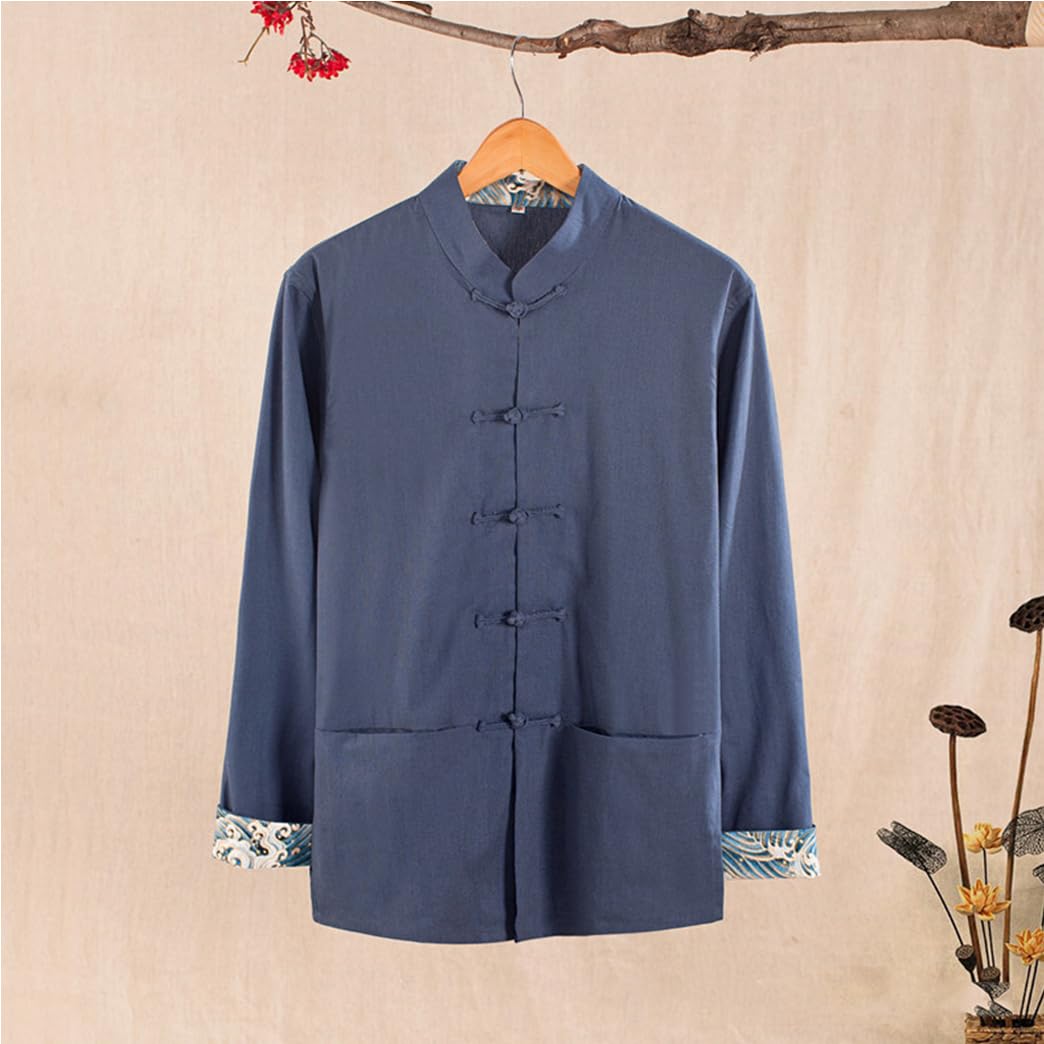 GVILTY Cotton Linen Tang Traje de Ropa Tradicional China, Ropa Kung Fu Tops Jaqueta de Arte marcial de Arte marcial Abrigos de Manga Larga Tai chi Ropa para Personas mayore blue-4XL