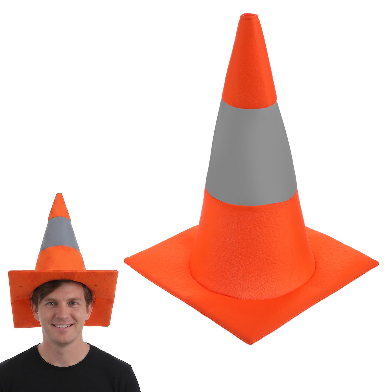 Aeaocvo Traffic Cone Hat Funny Hats for Adults Unisex, Novelty Silly Hat with Reflective Orange Cone Traffic Road Headwear Fancy Dress Costume Accessory for Men and Women Role Playing Party