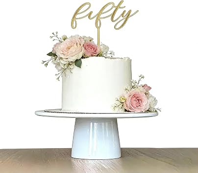 Fifty Cake Topper, Gold Acrylic 50th Birthday Cake Decoration Sign, 50th Anniversary Cake Charm Party Decorations Supplies, Modern Cursive Design 50