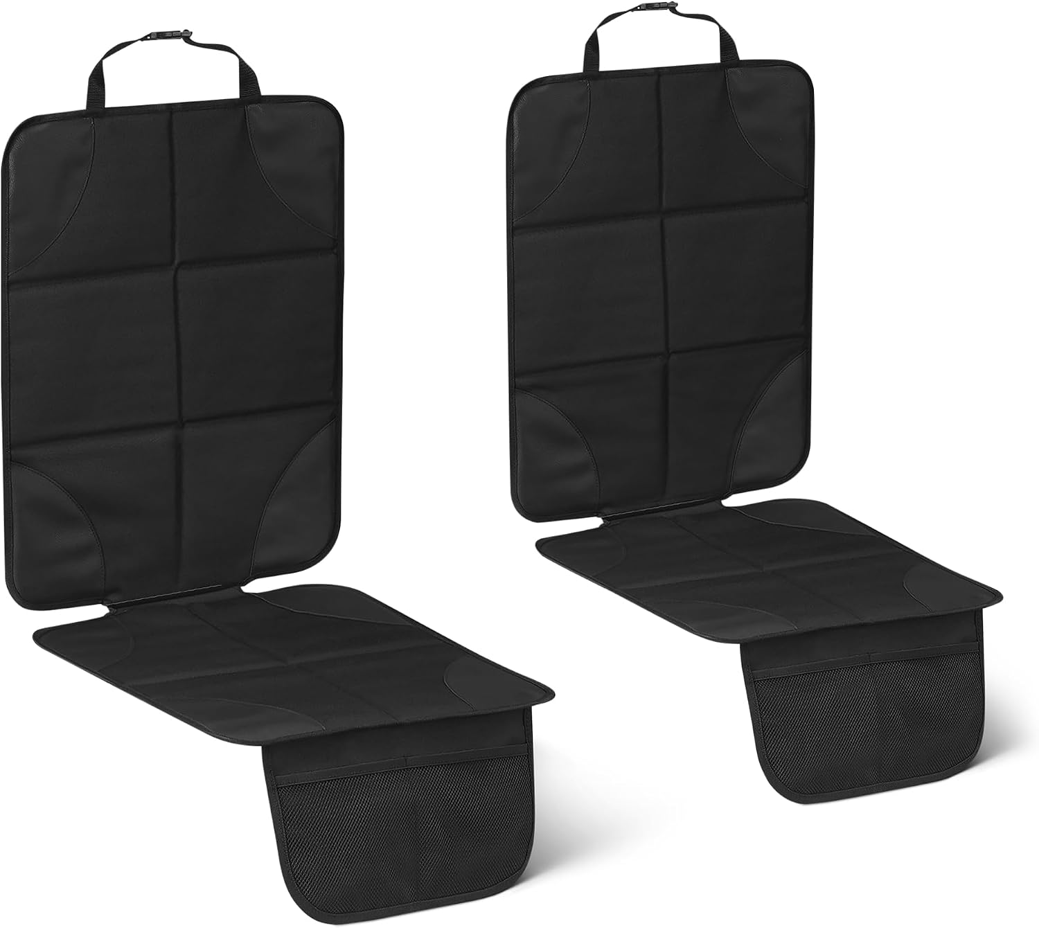 Amazon Basics Car Seat Protector, Reinforced PVC Corners, Mesh Storage Pockets, Non-Slip, Adjustable Straps, Black, 2-Pack
