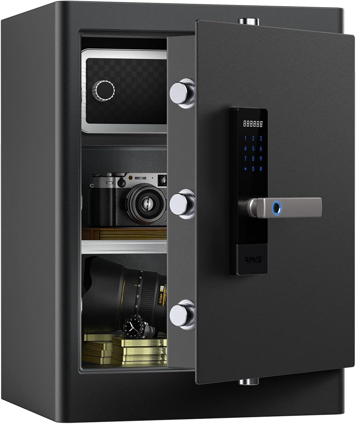 RPNB Deluxe Home Safe and Lock Box, Smart Touch Screen Biometric Fingerprint Security Safe Box with Voice Prompt, One-touch Unlock, Dual Warning, Interior Box, Suitable for Home Office Hotel, 80L