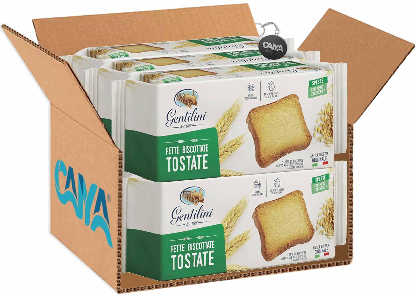 Gentilini Fette Biscottate Tostate Spesse e con Pochi Zuccheri 175g [CAIYA® BOX da 6 Confezioni]