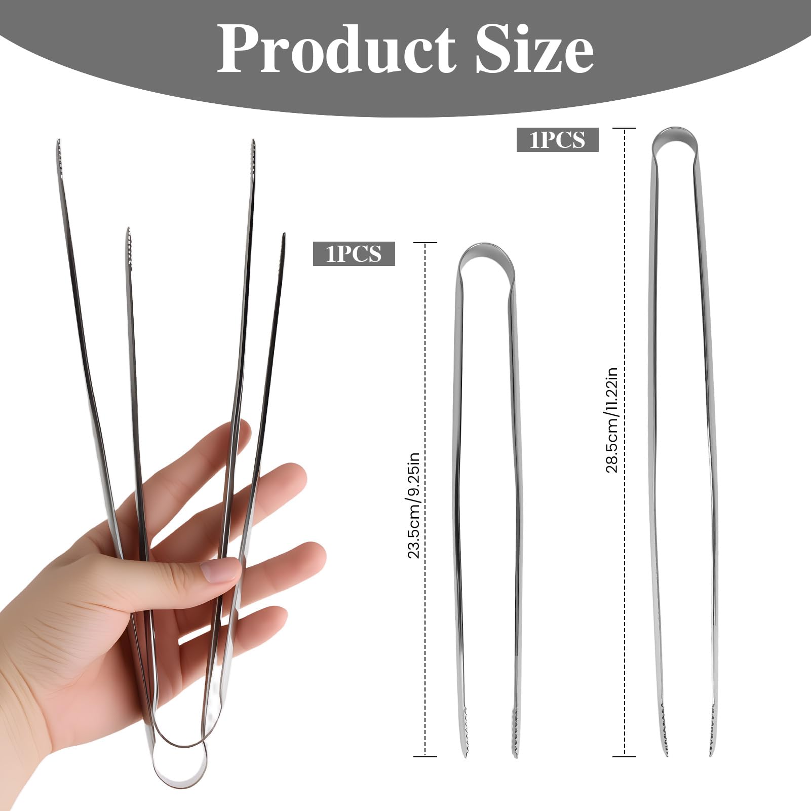 Zestaw 2 szczypiec do grilla ze stali nierdzewnej – antypoślizgowe szczypce do grillowania 23,5 cm i 28,5 cm do koreańskiego grilla, sałatki, bufetu, kempingu i gotowania, odporne na wysokie