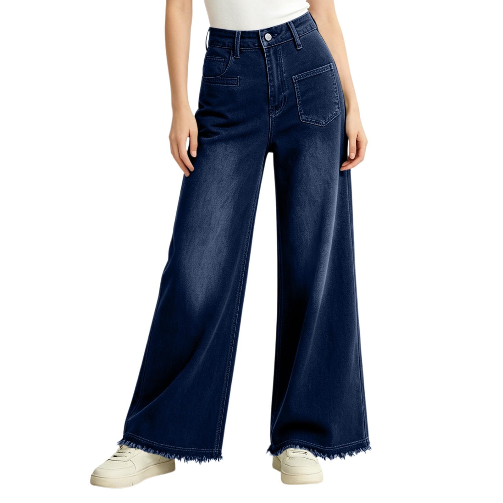 Jeans da donna, a vita alta, gamba dritta, vestibilità larga, Y2K, stile