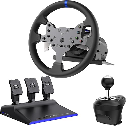 PXN V99 Steering Wheel PC, 3.2 Nm Force Feedback Steering Wheel and Pedals with Shifter, Gaming Steering Wheel for Xbox One, Xbox Series X/S, PC, PS4 with Formula-Racing Paddles, Hall-effect Pedal