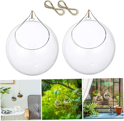 Miniatura 9 de Maceta colgante de cristal para terrario, suculentas, globo, helecho de aire, colgador de jarrón con gran apertura, 2 unidades, maceta colgante