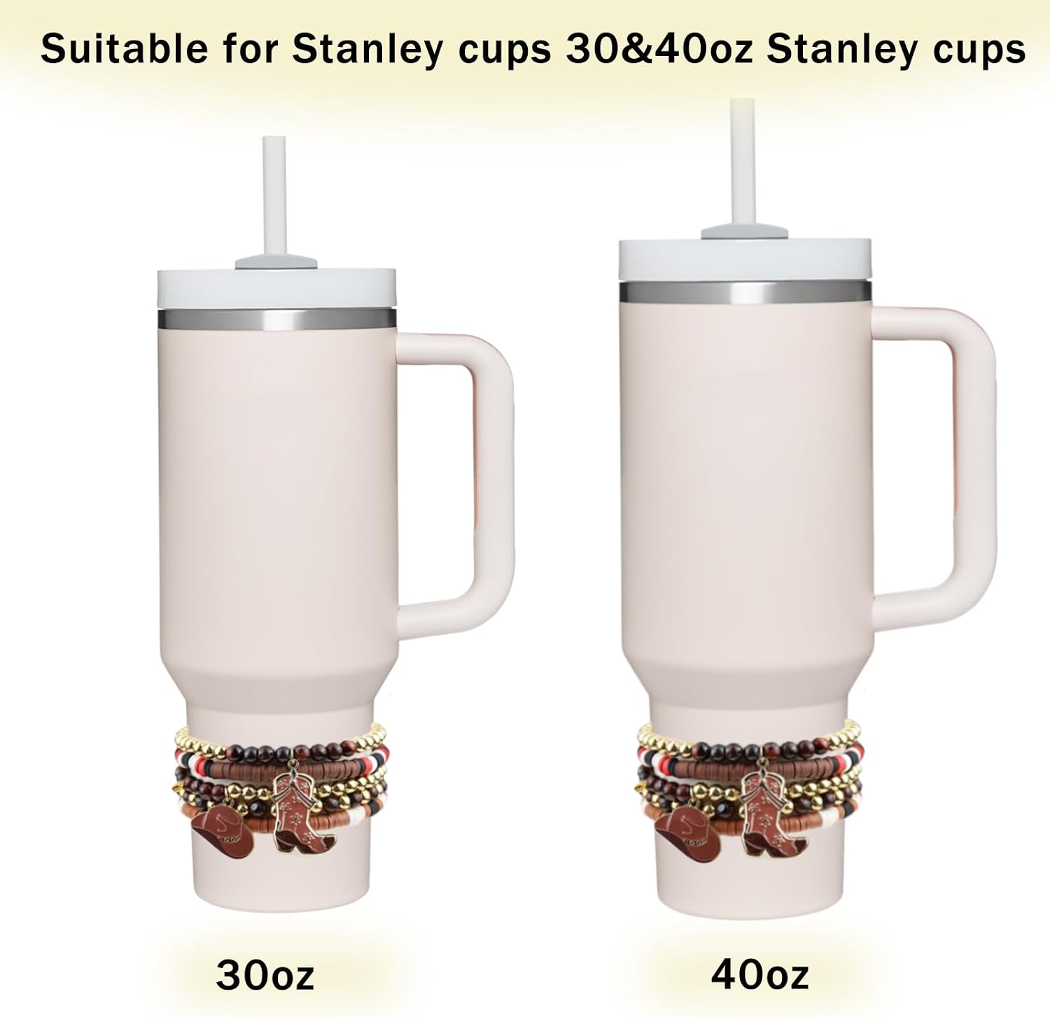 Bracelets for Stanley Cup Accessories, 5 Pcs for Stanley 40 oz&30 oz Tumbler with Handle, Hats and Boots Western Cowboy Design Bracelet (Brown) image 2