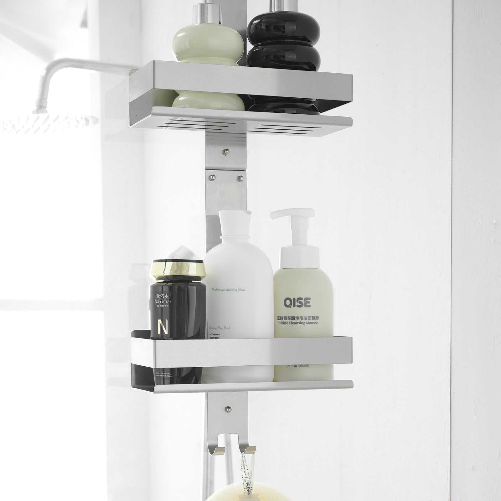 SHUNLI Shower Caddy Hanging Over Door, No Drilling Shower Organiser Stainless Steel Shower Shelves with Hooks - Image 4