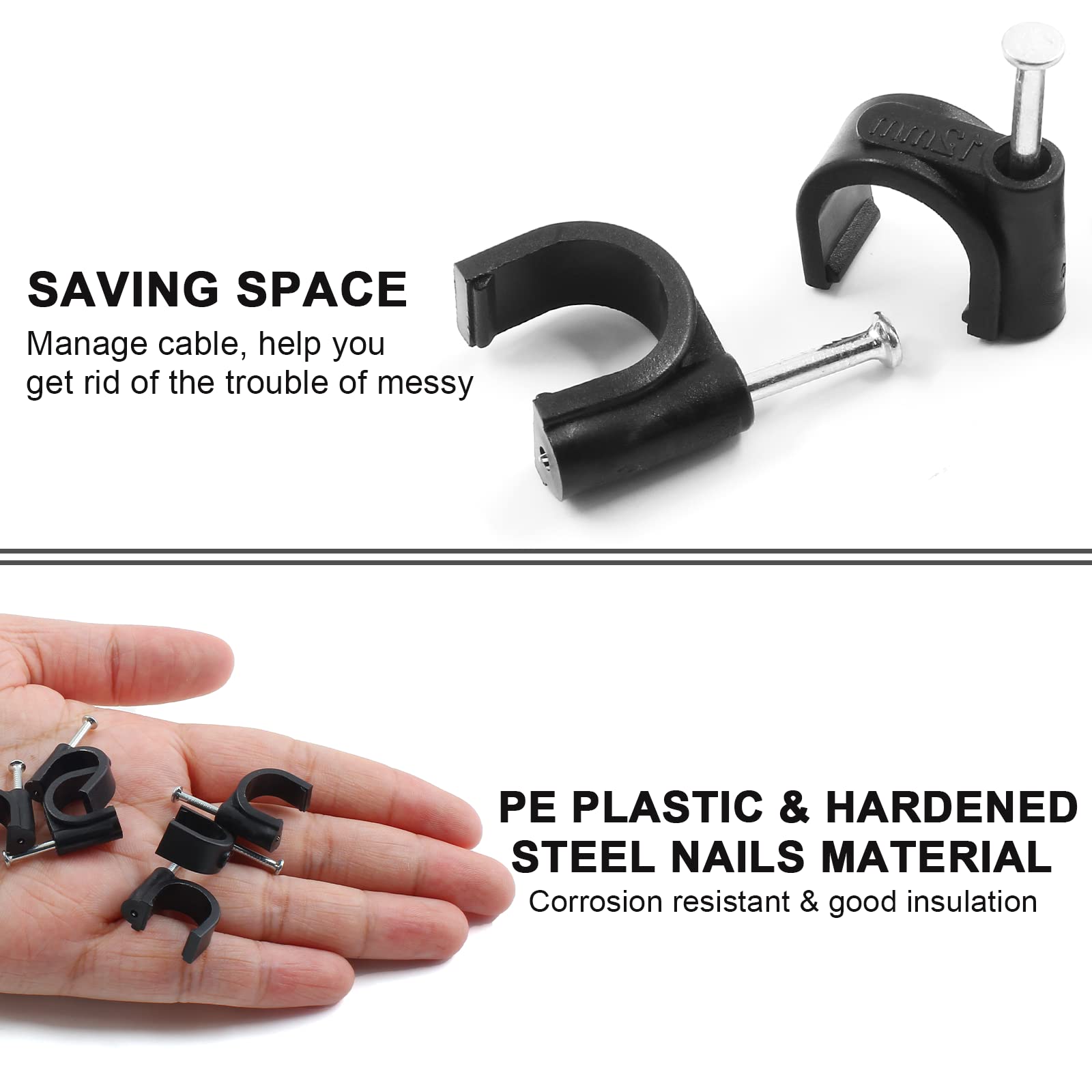 Auvotuis 200Pcs Cable Clips With Nails - 8mm Black Cable Management Clips For Ethernet, Coax, TV Wires - View #2