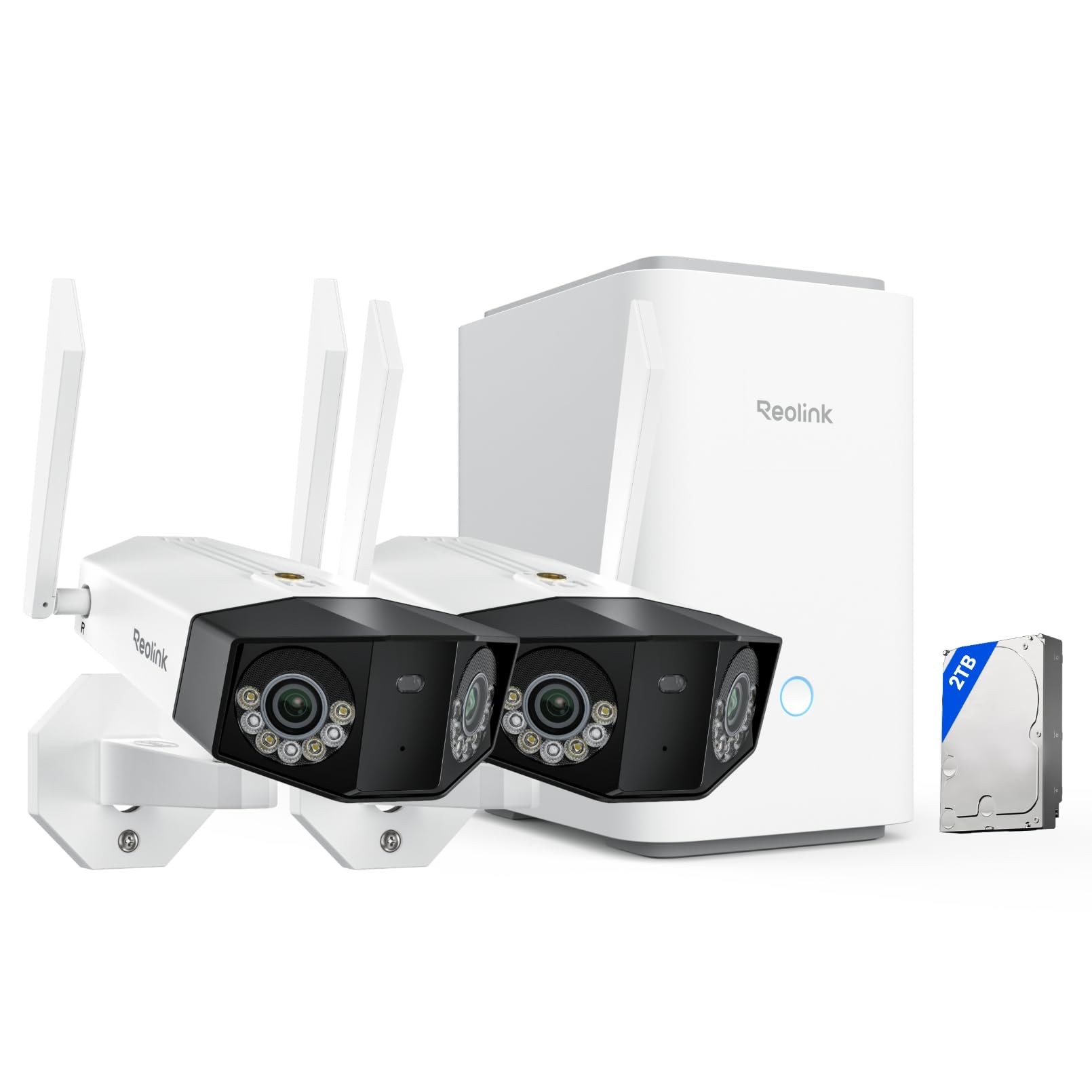 Reolink 16MP Camara Vigilancia WiFi Exterior con Doble Lente，Vista Panorámica de 180°, Detección Inteligente, Home Hub Pro con HDD de 2TB para Cámara de Vigilancia, Home Hub Pro + 2X Duo 3 WiFi
