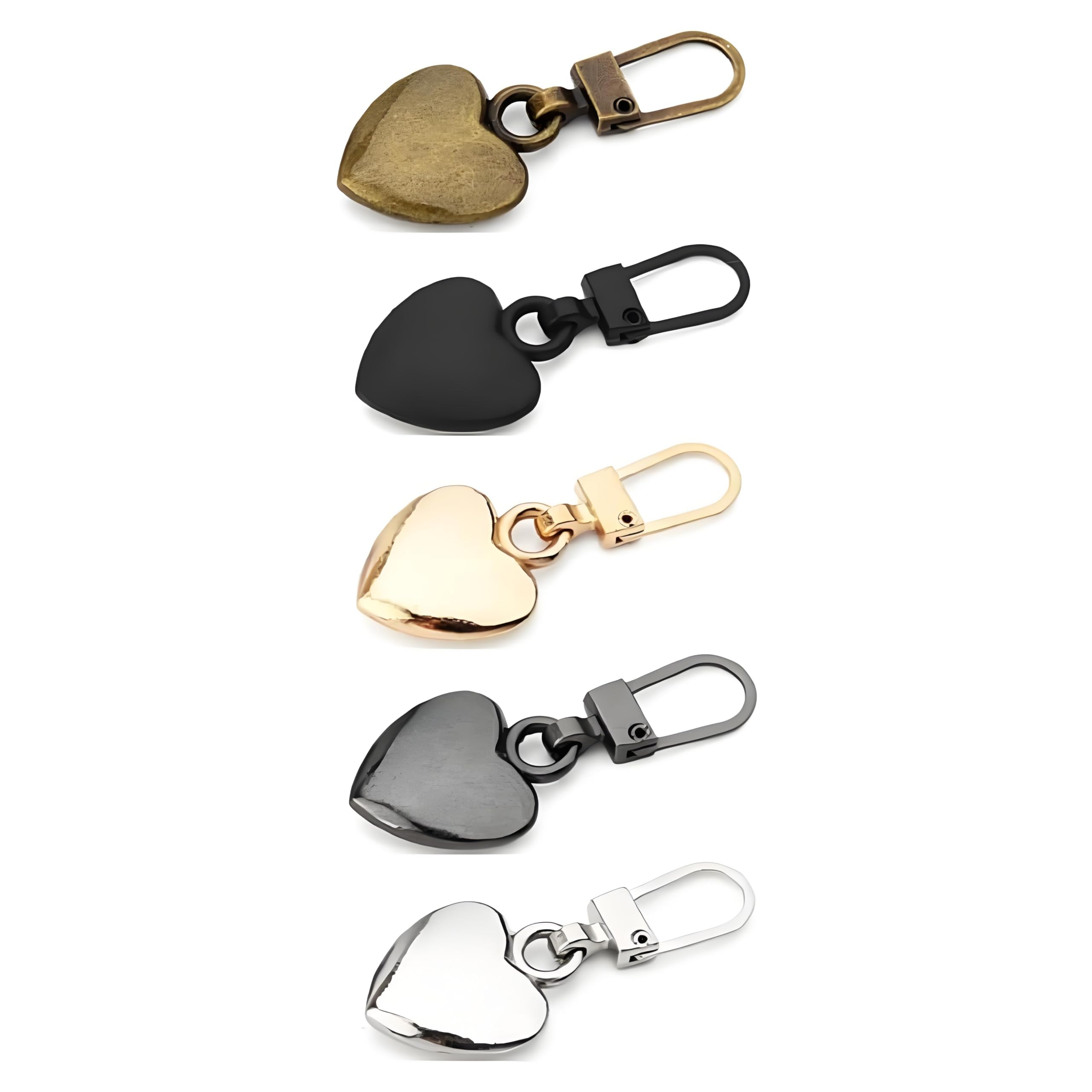 5Pcs Multicolor Heart Shaped Zipper Pull Replacement, Metal Zipper Fixer, Repair Kit for Backpack, Coats, Jackets, Pants, Luggage，Sewing Notions and Supplies