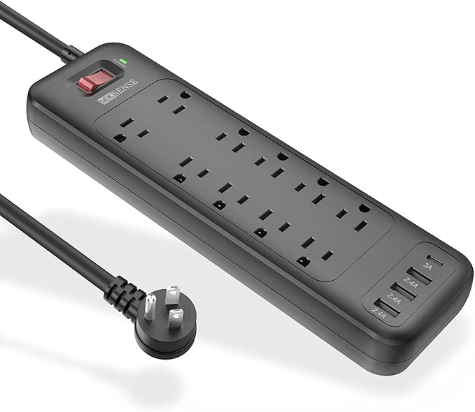 Power Bar, Surge Protector with 10 Outlets and 3 USB Ports (5V/2.4A